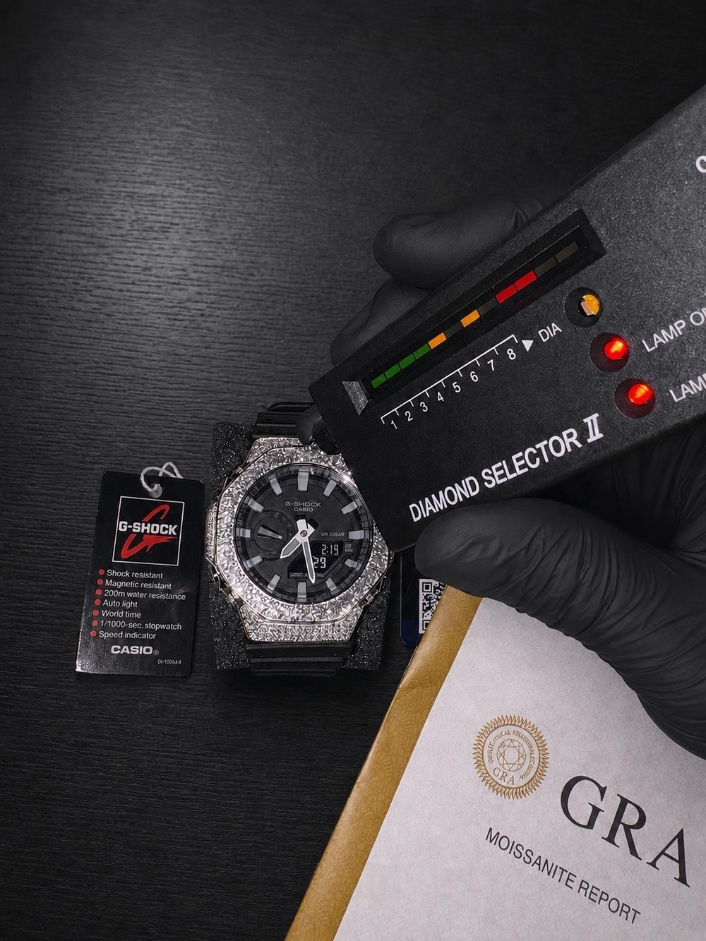 G-Shock Custom Black Watch with Moissanite Stones
